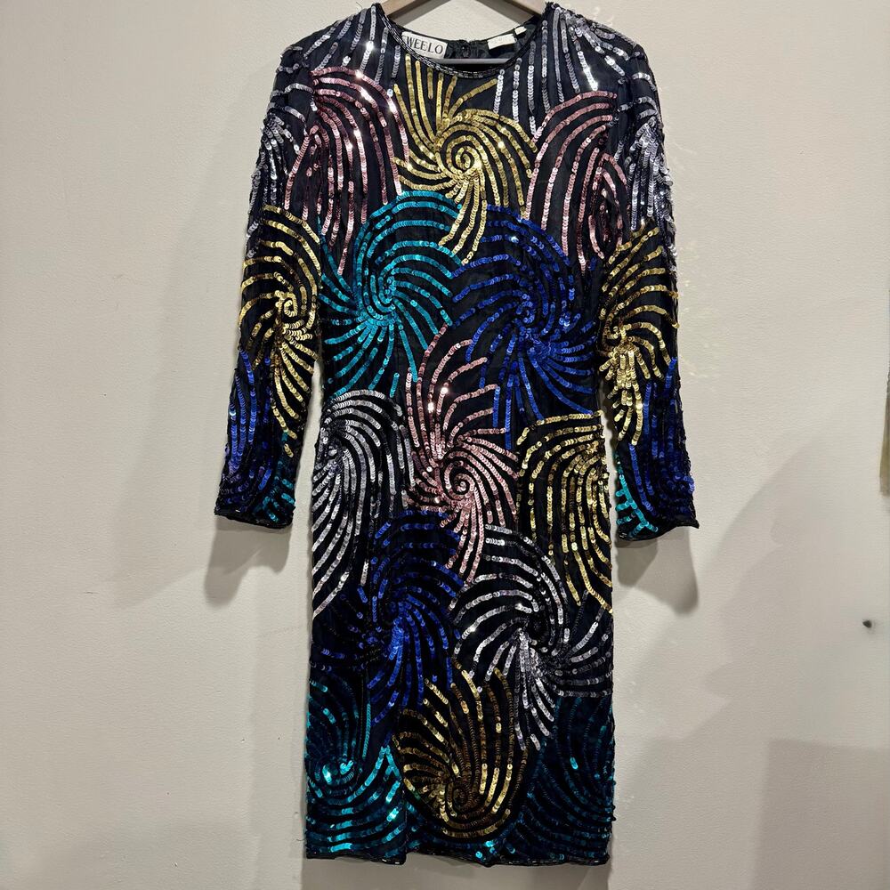 Vintage 80s Sequin Firework Cocktail Dress SweeLo Size 10